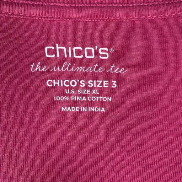 Chicos The Ultimate Tee Top Womans Sz 3 / XL Round Neck 3/4 Sleeve Pink Stretch - Picture 5 of 6